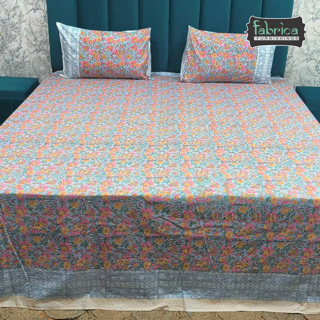 Percale Cotton Hand block Printed Super King-size Bedsheet