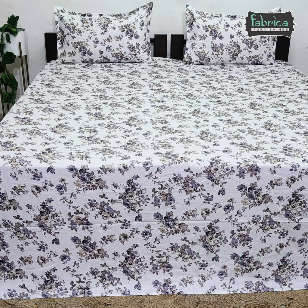 Petal Paradise Queen Size Pure Cotton Printed Bedsheet