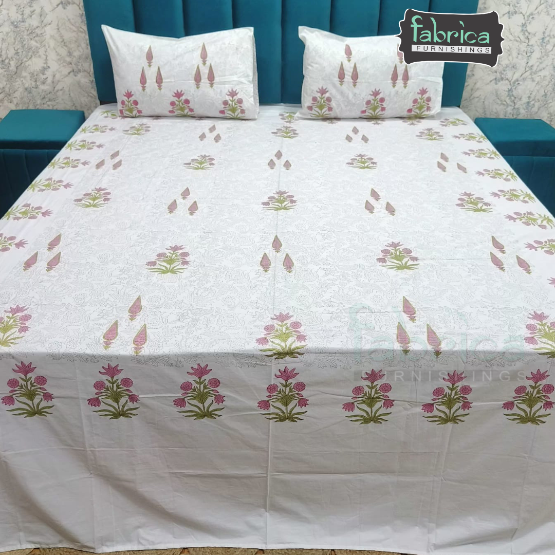 Percale Cotton Hand block Printed Super King-size Bedsheet