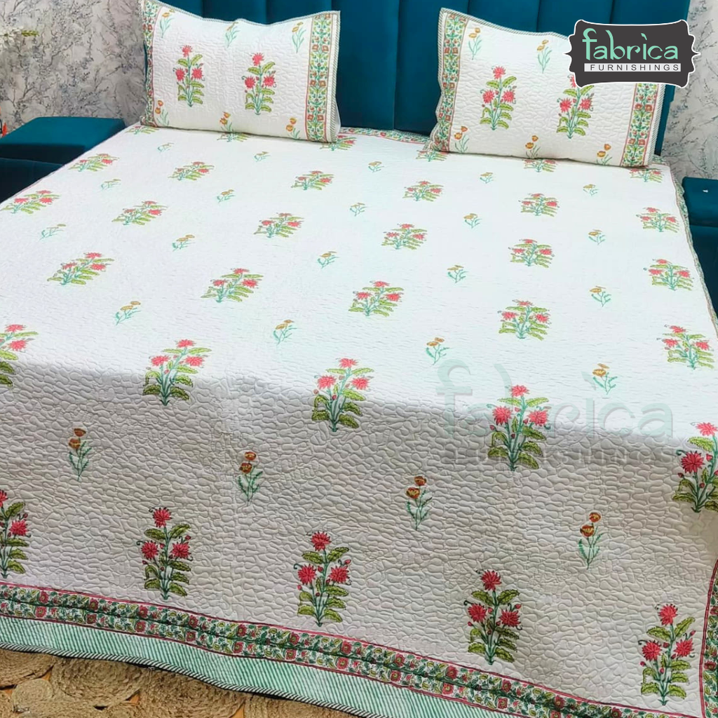 Sanganeri dreams Mul Cotton Handblock Printed king Size Quilted Bedcovers