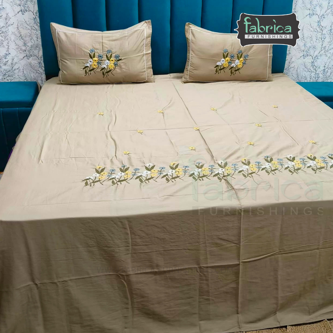 Shahi karigari Pure Cotton Designer Kingsize Embroidered Bedsheet