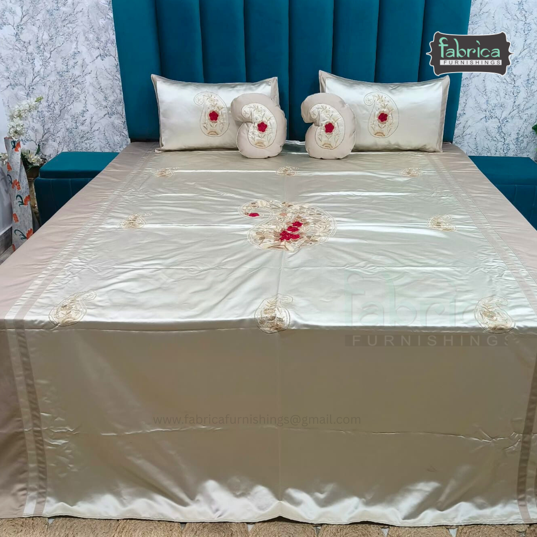 Jacquard Silk Applique Work King Size Embroidered 5 Pcs Set