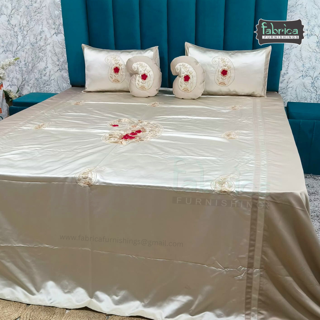 Jacquard Silk Applique Work King Size Embroidered 5 Pcs Set