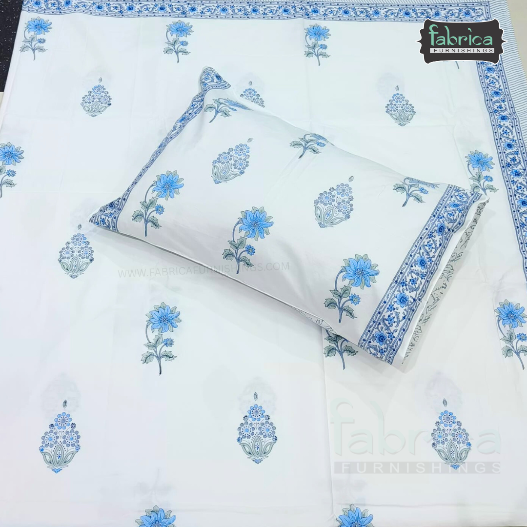 Percale Cotton Hand block Printed Super King-size Bedsheet