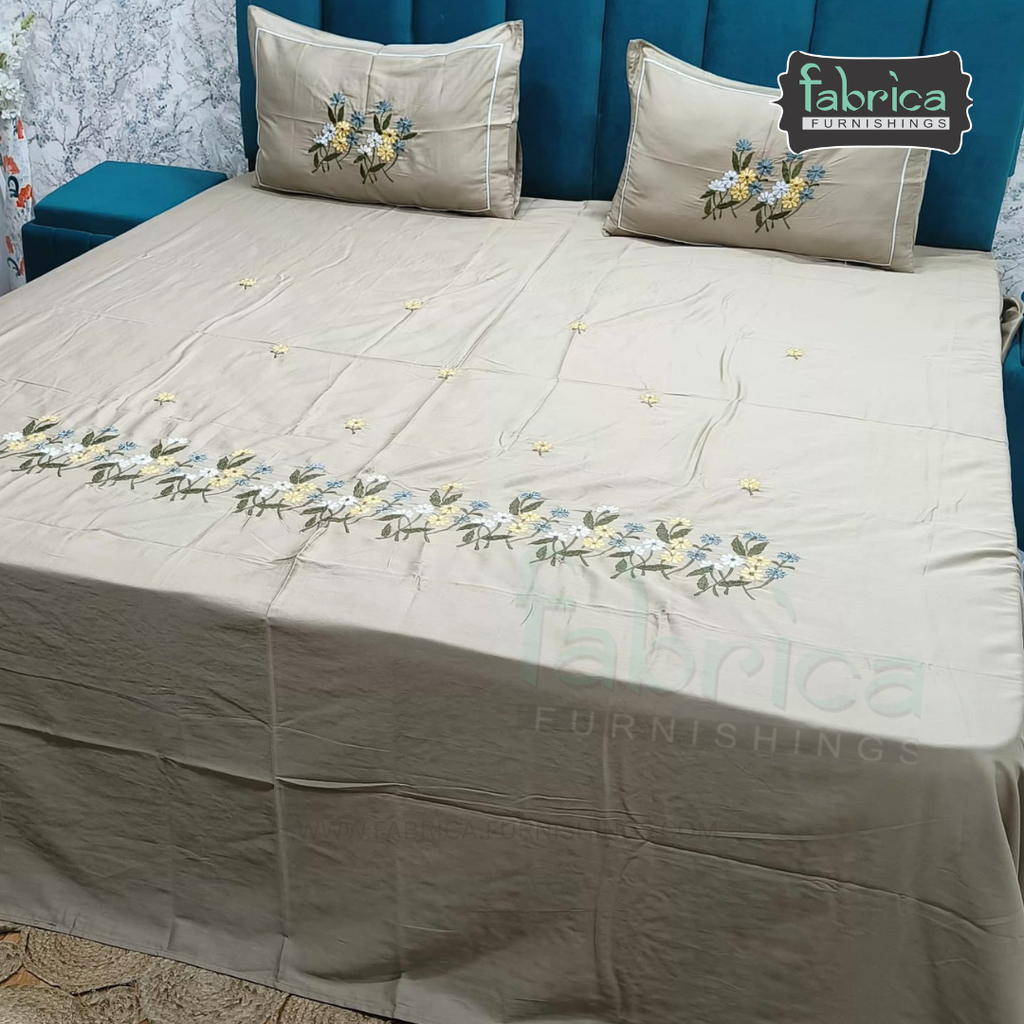 Shahi karigari Pure Cotton Designer Kingsize Embroidered Bedsheet