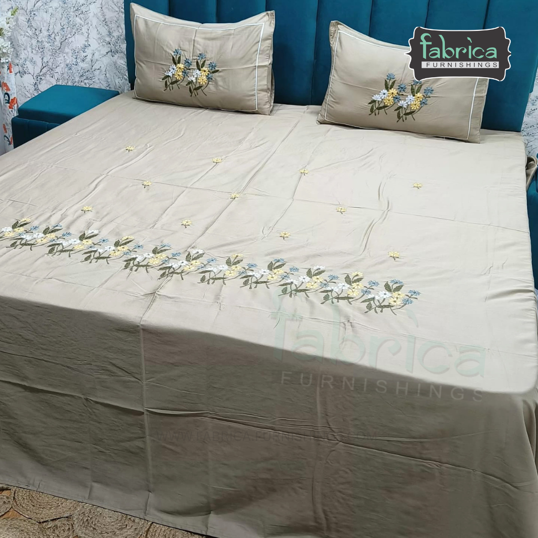 Shahi karigari Pure Cotton Designer Kingsize Embroidered Bedsheet