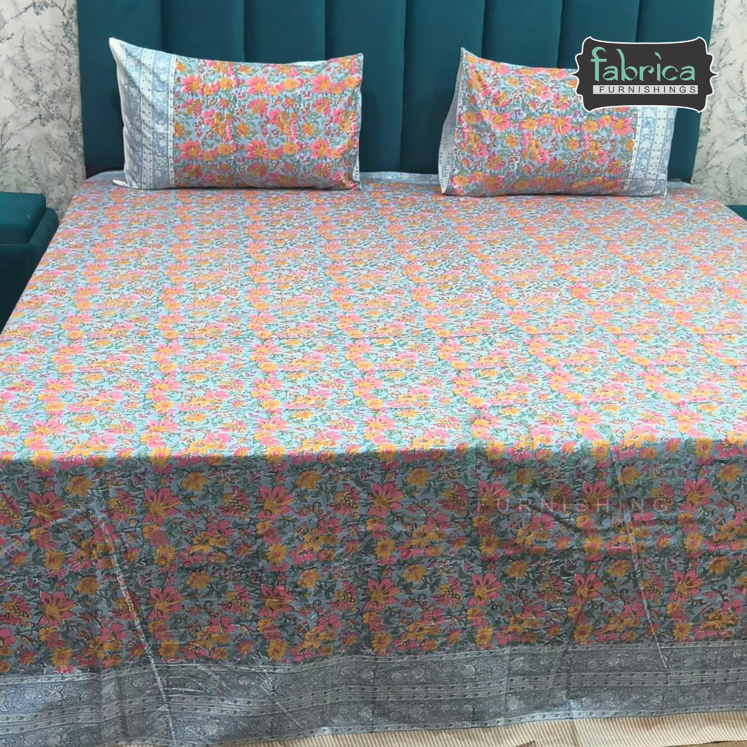 Percale Cotton Hand block Printed Super King-size Bedsheet