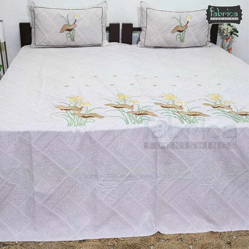 Fabby Decor Designer Pure Cotton King Size Embroidered Bedsheet
