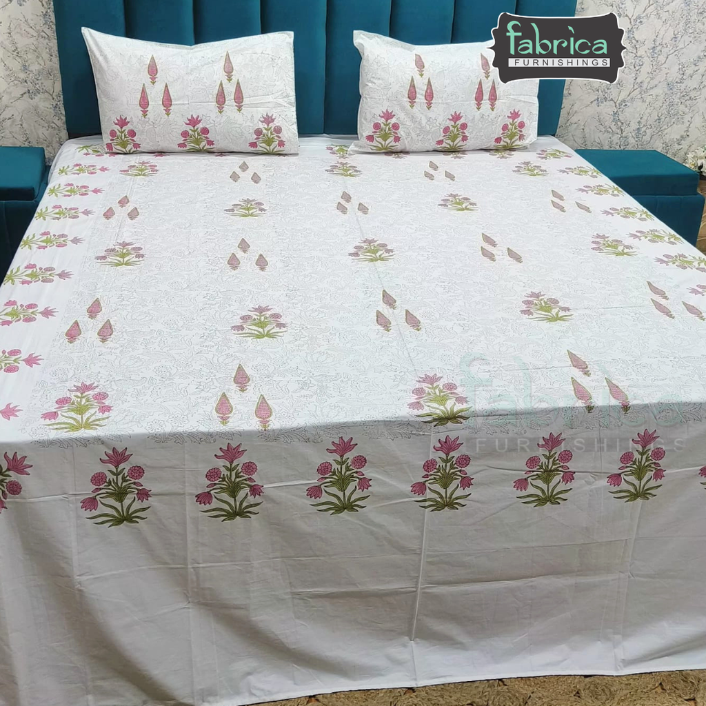 Percale Cotton Hand block Printed Super King-size Bedsheet