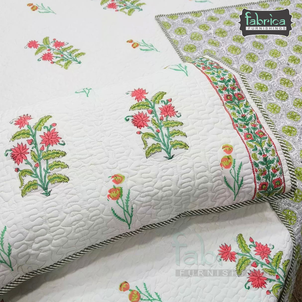 Sanganeri dreams Mul Cotton Handblock Printed king Size Quilted Bedcovers