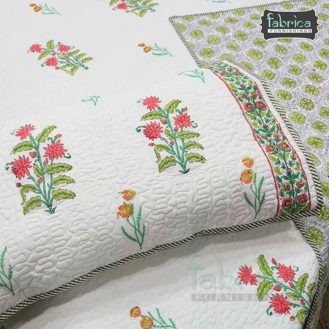 Sanganeri dreams Mul Cotton Handblock Printed king Size Quilted Bedcovers