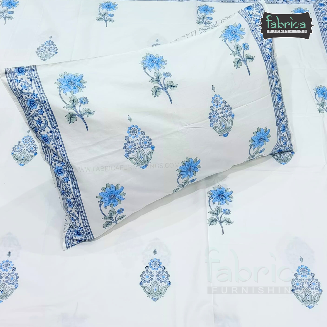 Percale Cotton Hand block Printed Super King-size Bedsheet