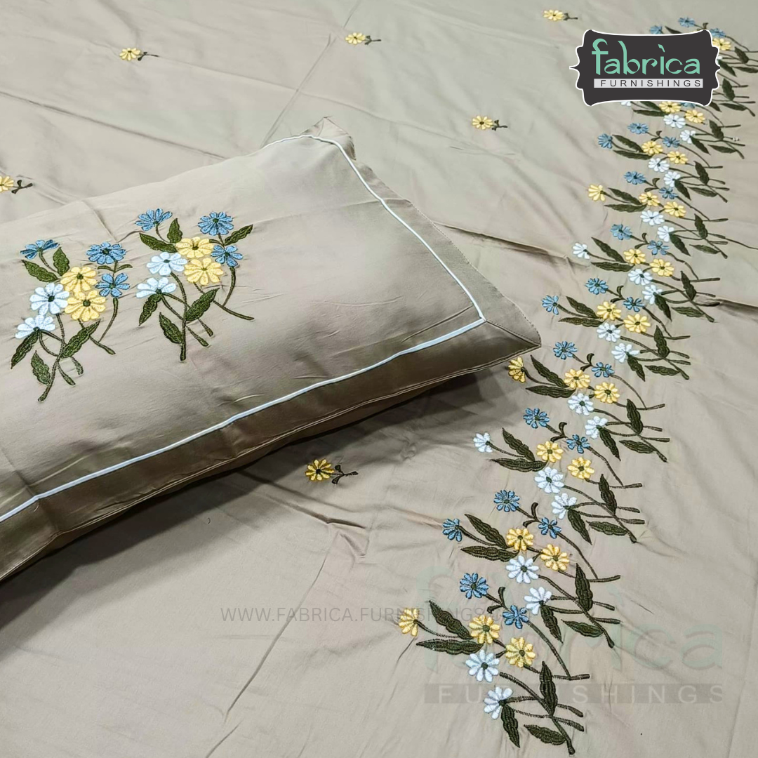 Shahi karigari Pure Cotton Designer Kingsize Embroidered Bedsheet