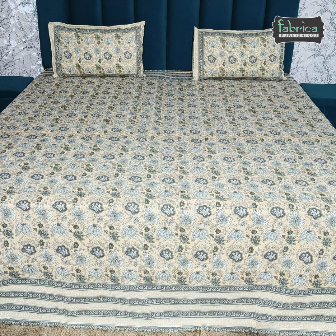 Gulabi nagari printed pure cotton king size bedsheet