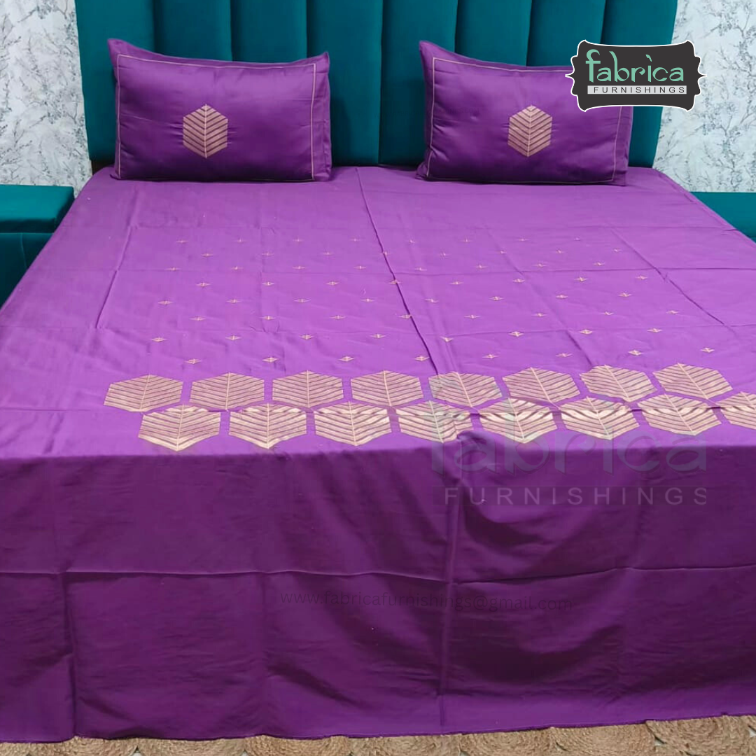 Artistic Thread Work Pure Cotton King Size Embroidered Bedsheet
