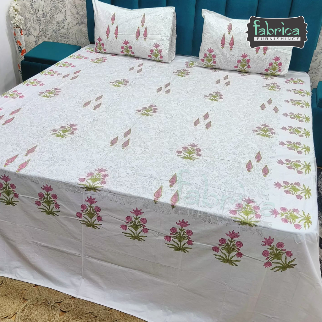 Percale Cotton Hand block Printed Super King-size Bedsheet