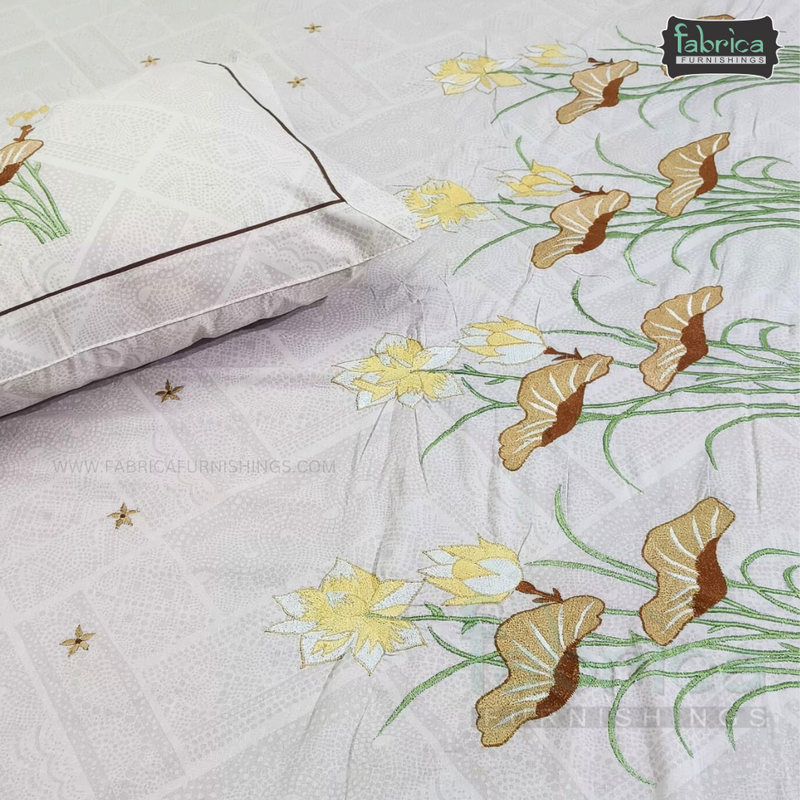 Fabby Decor Designer Pure Cotton King Size Embroidered Bedsheet