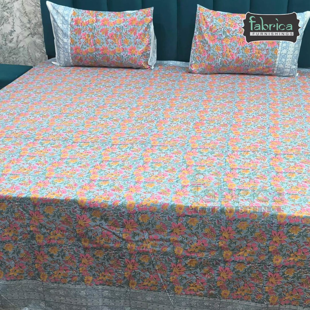 Percale Cotton Hand block Printed Super King-size Bedsheet