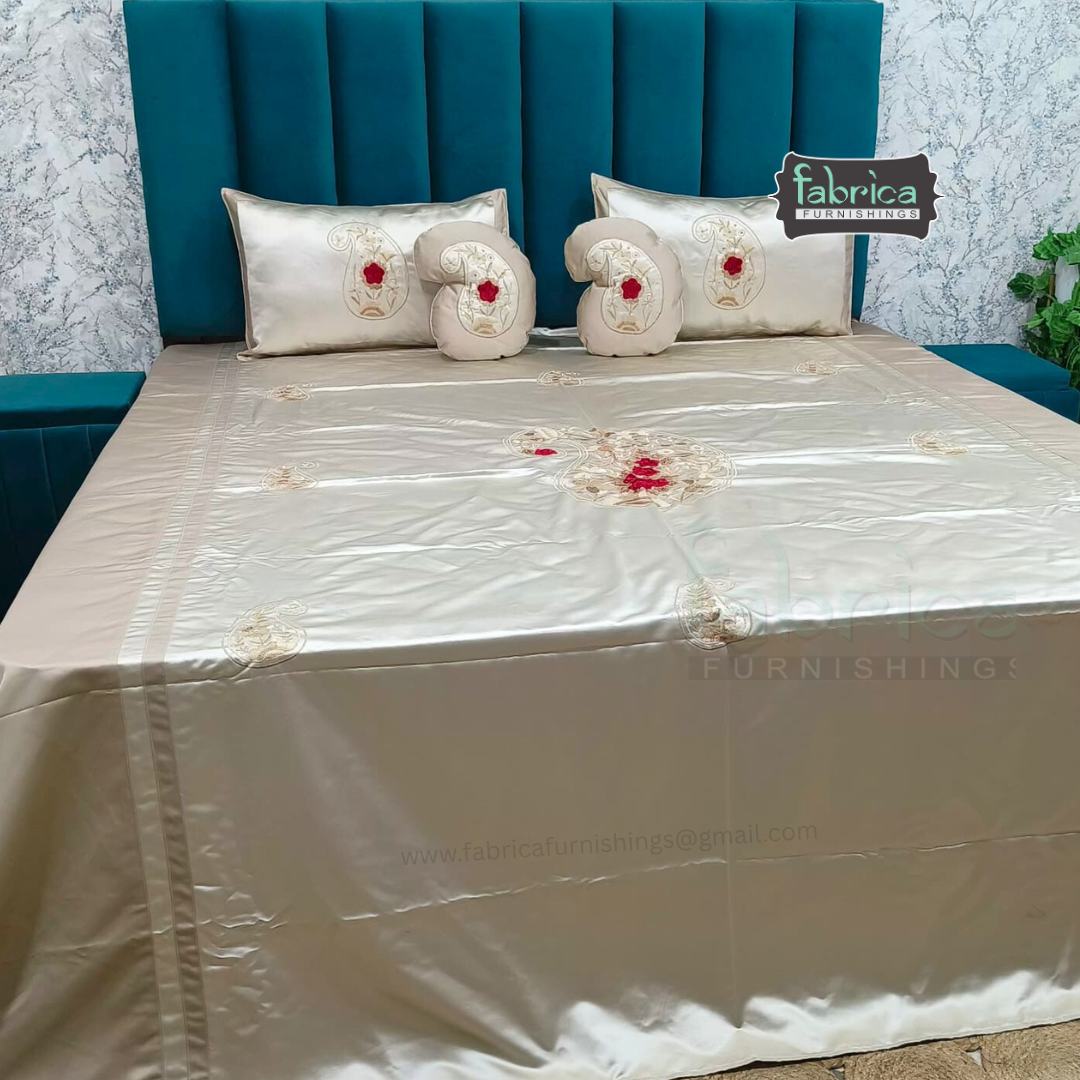 Jacquard Silk Applique Work King Size Embroidered 5 Pcs Set