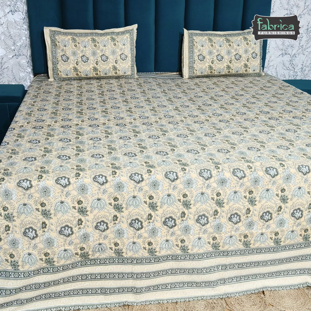 Gulabi nagari printed pure cotton king size bedsheet