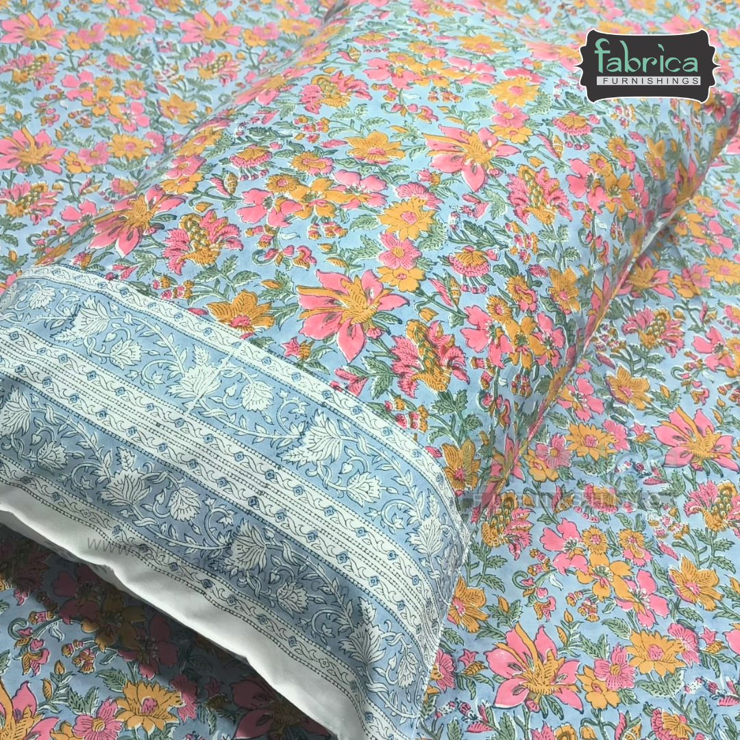 Percale Cotton Hand block Printed Super King-size Bedsheet