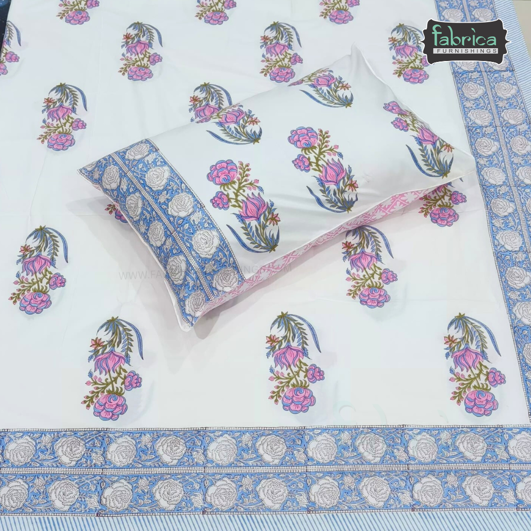Percale Cotton Hand block Printed Super King-size Bedsheet
