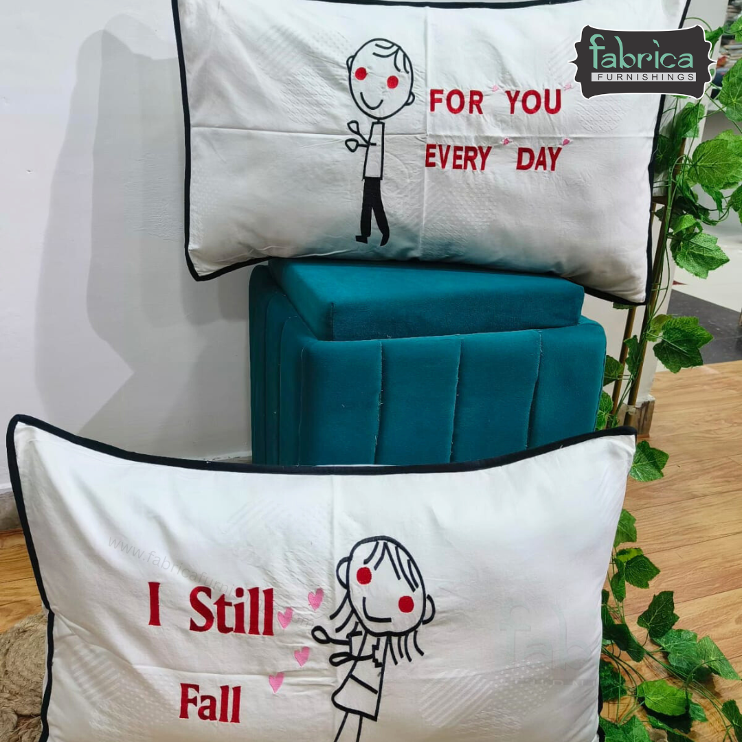 Soulmates Embroidered Pure Cotton Pillow Covers Only