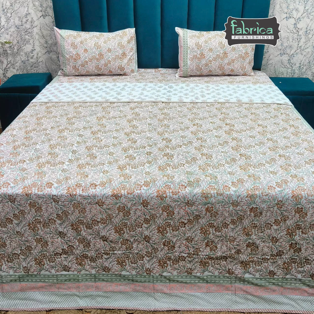Saanjh HandBlock Printed Mul Mul cotton 4 pcs Bedding Set