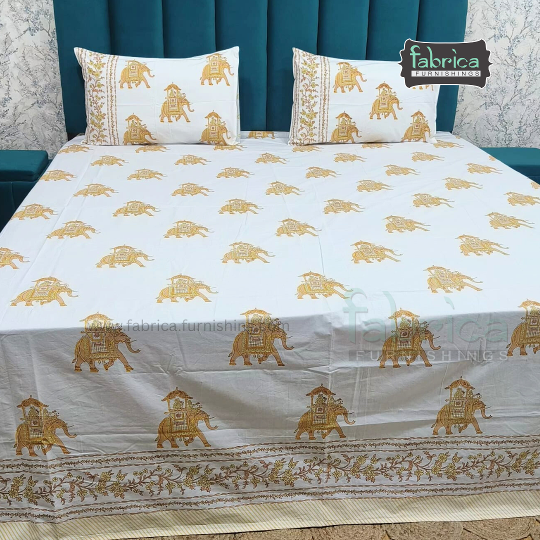 Rajwadi Gaj Motif Handblock Art Mul Cotton 4 Piece Bedding Set