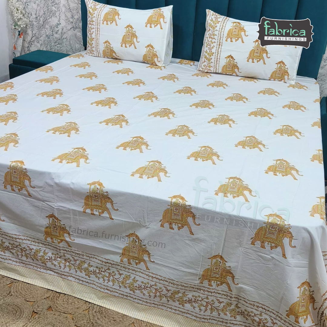 Rajwadi Gaj Motif Handblock Art Mul Cotton 4 Piece Bedding Set