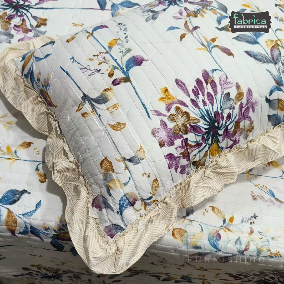 Florence Printed  King Size Pure Cotton Quilted Frill Work Bedcover