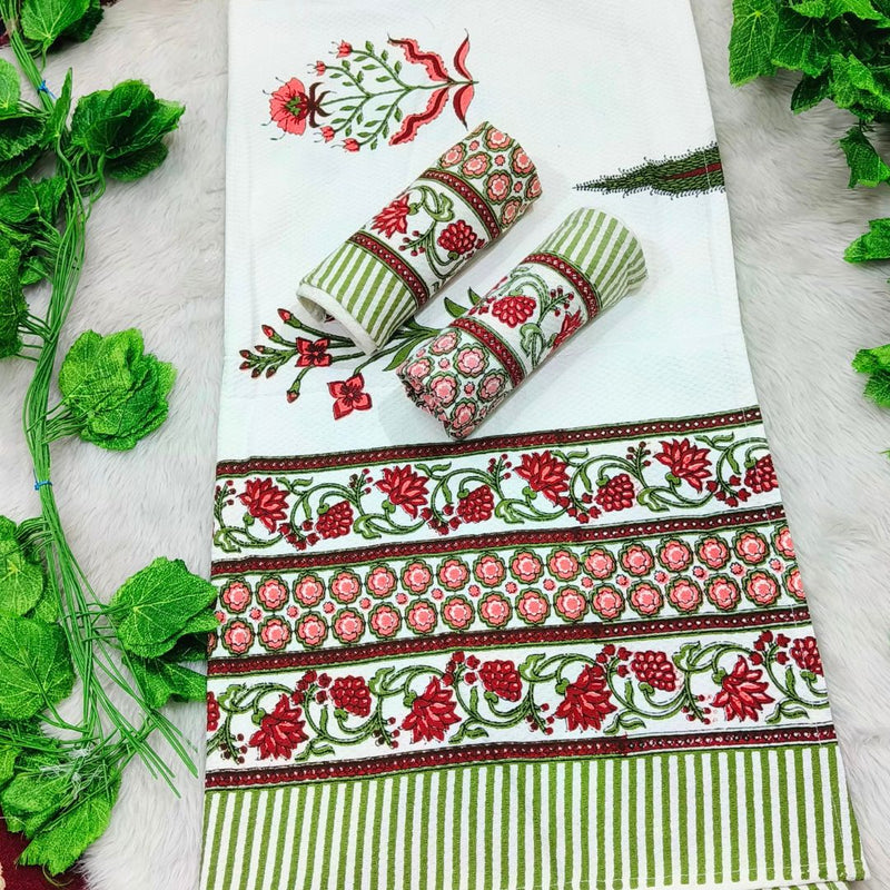 Waffle Handblock Printed Pure Cotton Bath & Hand Towels