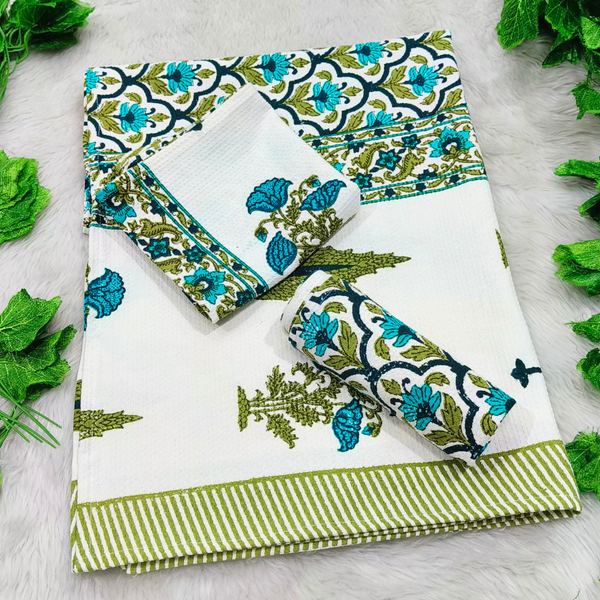 Waffle Handblock Printed Pure Cotton Bath & Hand Towels