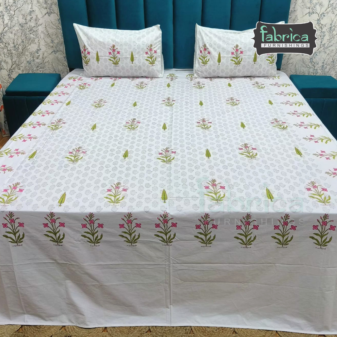 Percale Cotton Hand block Printed Super King-size Bedsheet