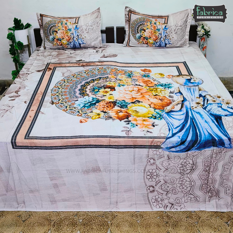 Fab Decor Pure Cotton Digital Print Super Kingsize Bedsheet (400TC)