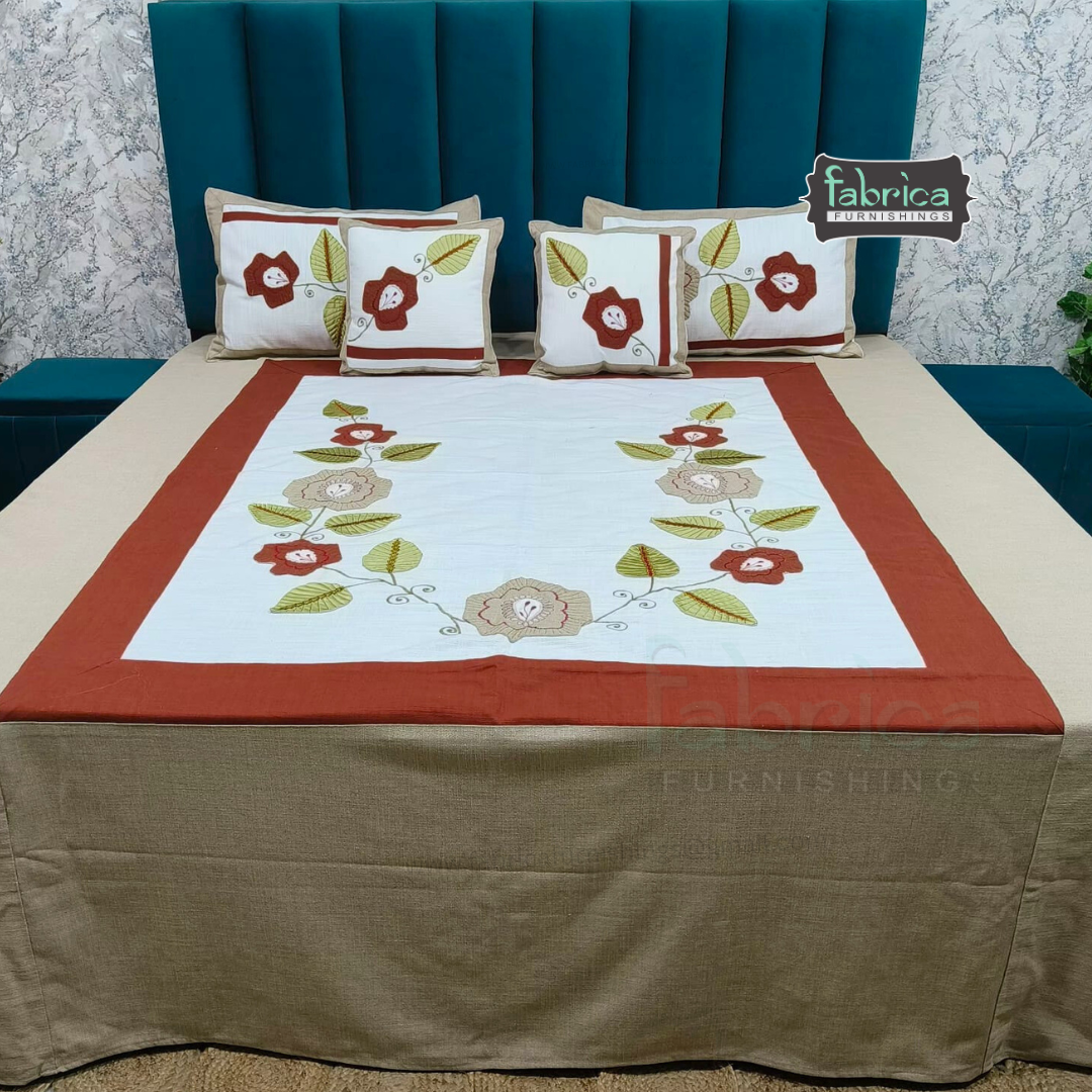Elegant jute Applique Work King Size Embroidered 5 Pcs Set
