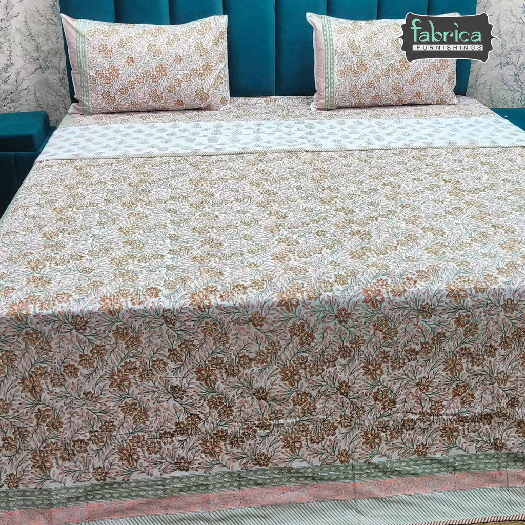 Saanjh HandBlock Printed Mul Mul cotton 4 pcs Bedding Set