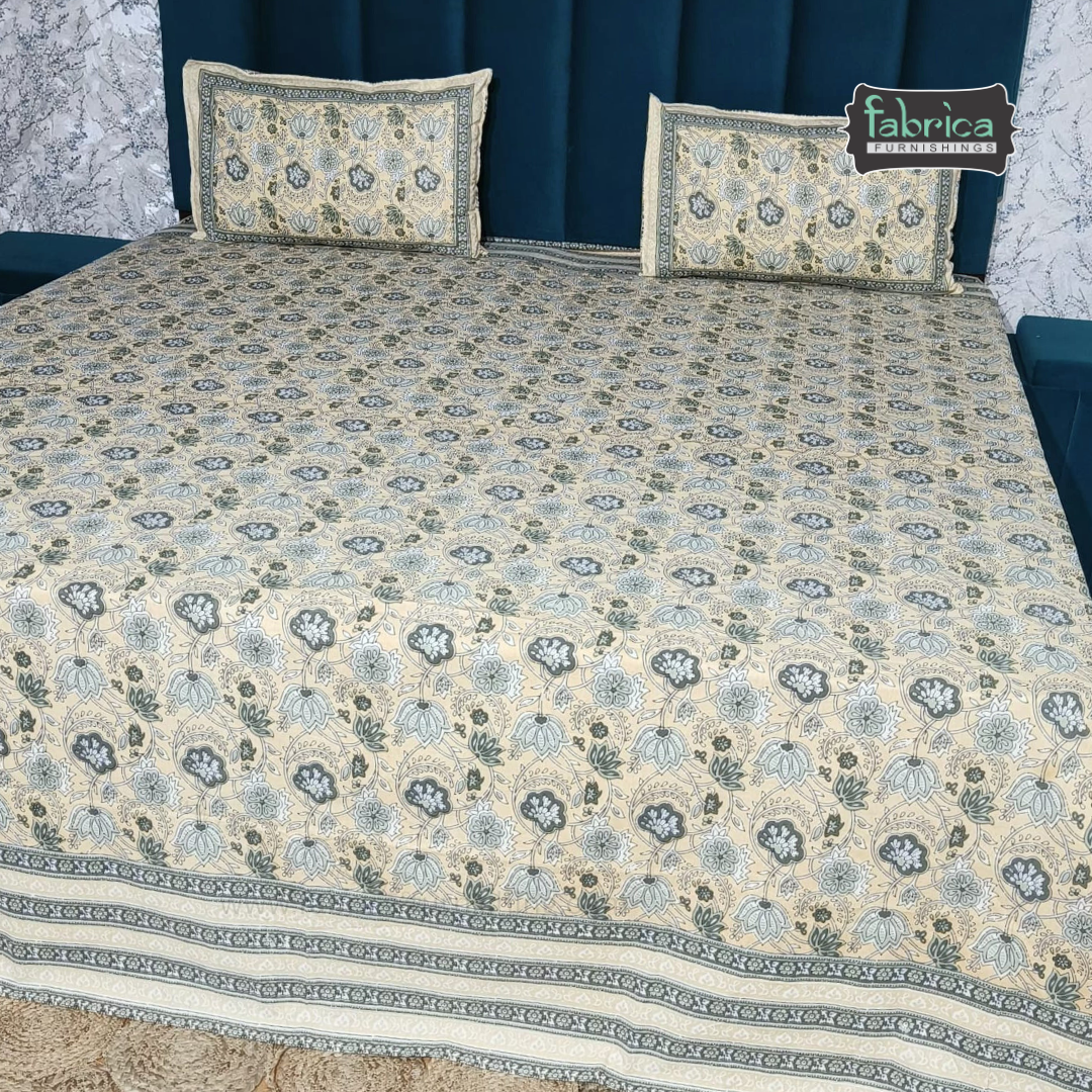 Gulabi nagari printed pure cotton king size bedsheet