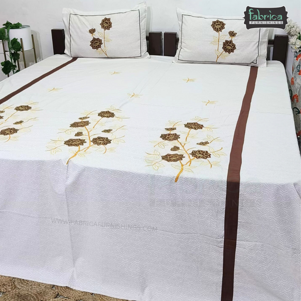 Fabby Decor Designer Pure Cotton King Size Embroidered Bedsheet