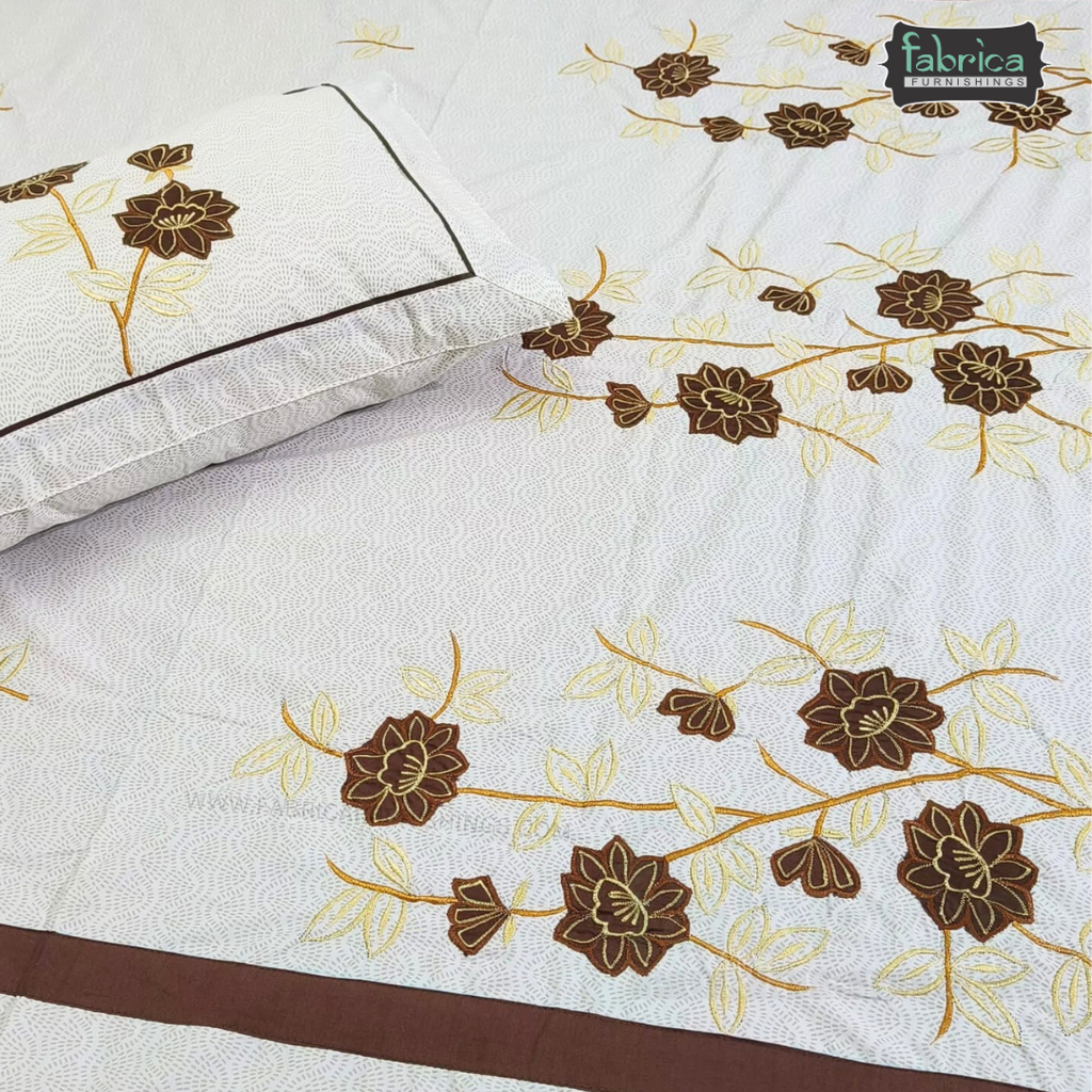 Fabby Decor Designer Pure Cotton King Size Embroidered Bedsheet