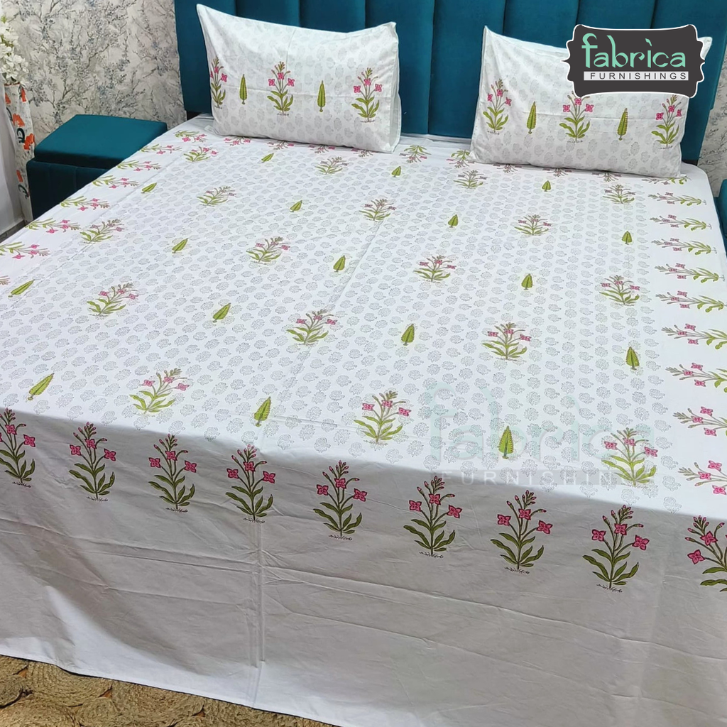 Percale Cotton Hand block Printed Super King-size Bedsheet