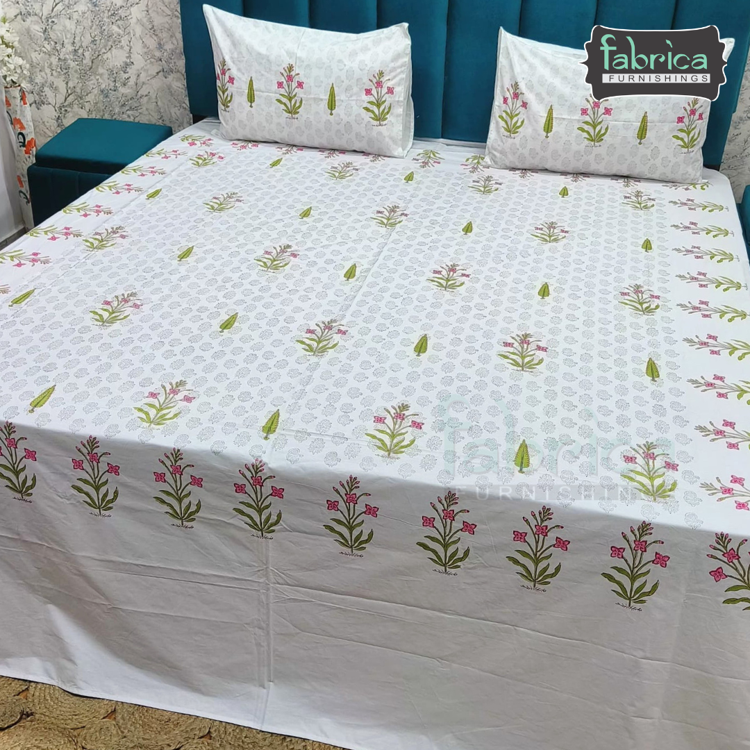 Percale Cotton Hand block Printed Super King-size Bedsheet
