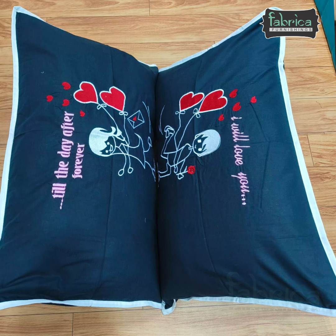 Soulmates Embroidered Pure Cotton Pillow Covers Only