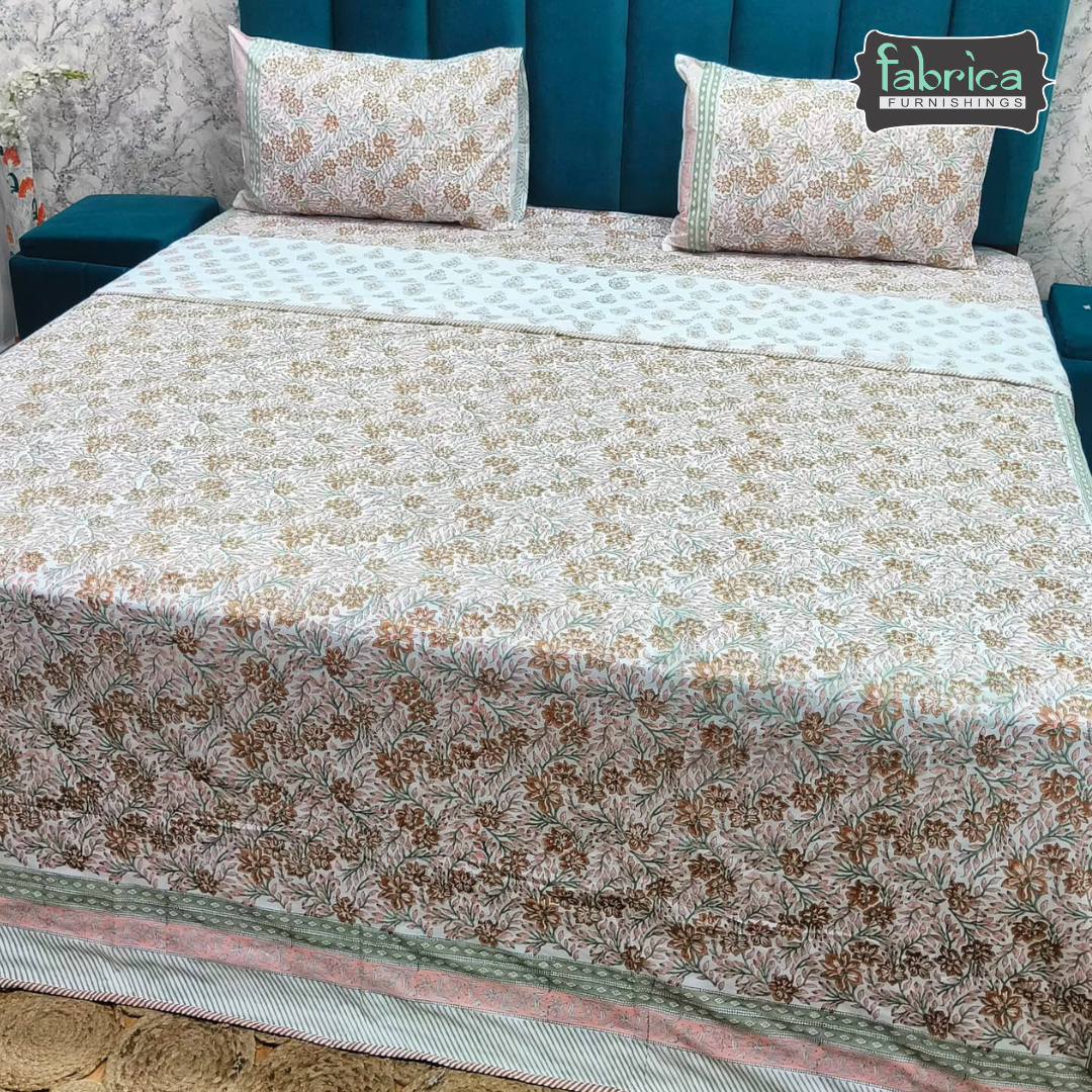Saanjh HandBlock Printed Mul Mul cotton 4 pcs Bedding Set