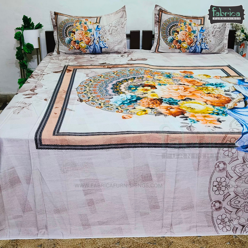 Fab Decor Pure Cotton Digital Print Super Kingsize Bedsheet (400TC)