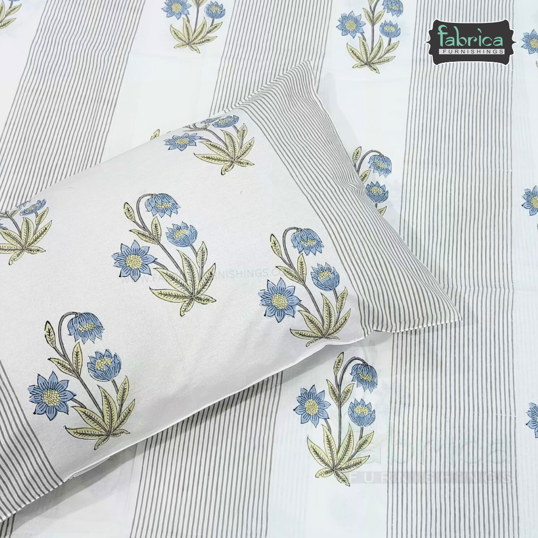 Percale Cotton Hand block Printed Super King-size Bedsheet