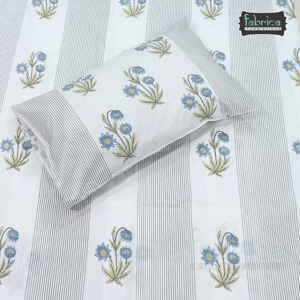 Percale Cotton Hand block Printed Super King-size Bedsheet