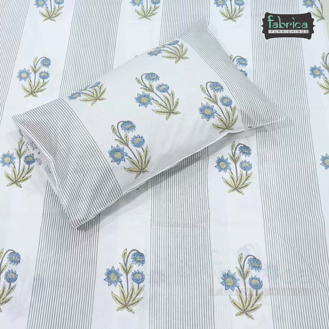 Percale Cotton Hand block Printed Super King-size Bedsheet