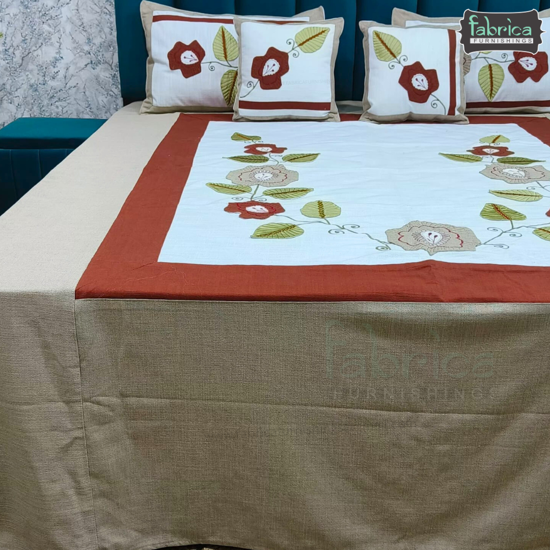 Elegant jute Applique Work King Size Embroidered 5 Pcs Set