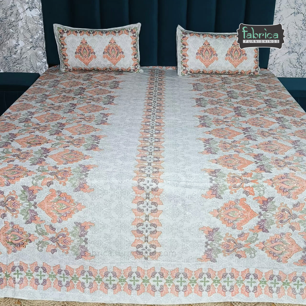 Gulabi nagari printed pure cotton king size bedsheet